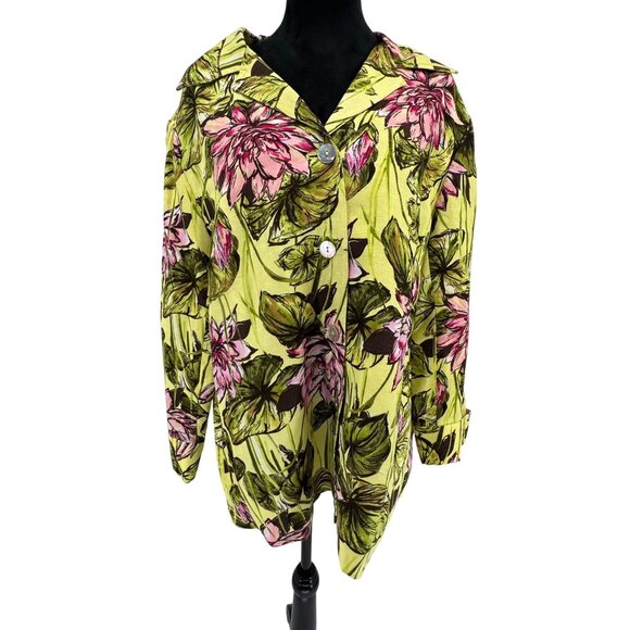 Rafael Floral Linen Jacket Womens Size 22 Tropical Resortwear Shell Buttons Vtg - Picture 3 of 7